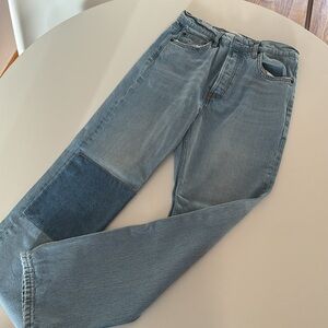 Reformation Medium Wash Bootcut Jeans with Patches
